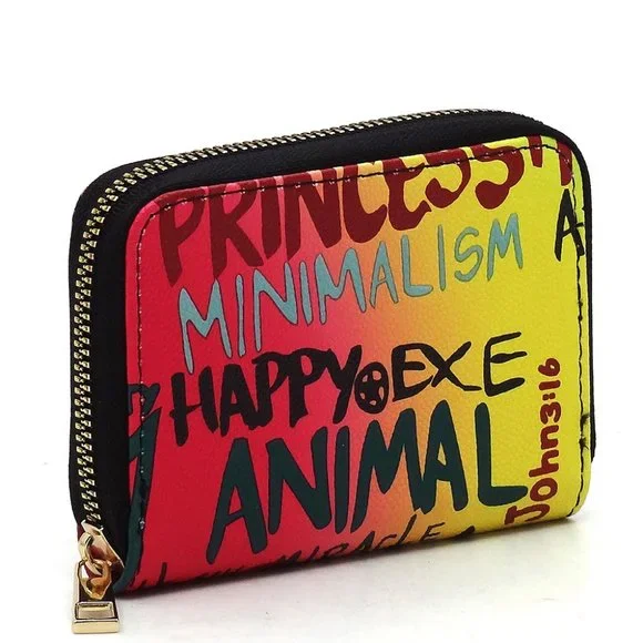 Women's Multi Graffiti Print Accordion Card Holder Wallet - Picture 1 of 4